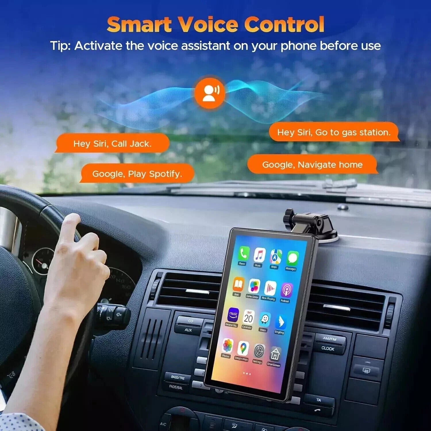 New 7″ Touch Screen BT Wireless Apple Carplay Android Auto Portable Car Stereo