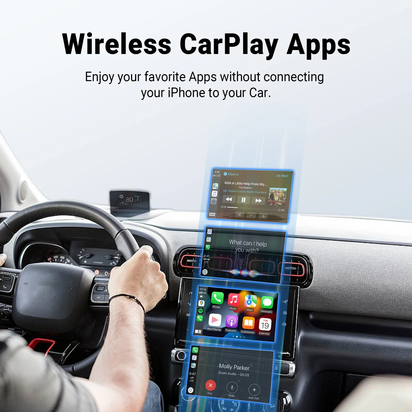 Mini Wireless Carplay / Android Auto Adapter USB Plug & Play, Music & Phone Call