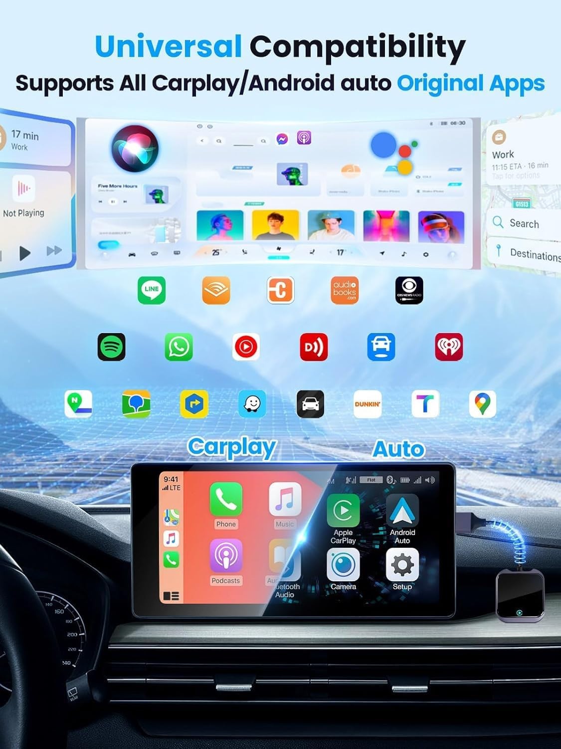 Wireless CarPlay Adapter For iOS Android Wireless Carplay Dongle,Plug Play WiFi