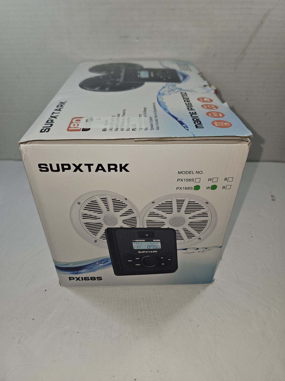 Supxtark Waterproof Boat Bluetooth Receiver AM FM Radio with 2pcs White Speakers