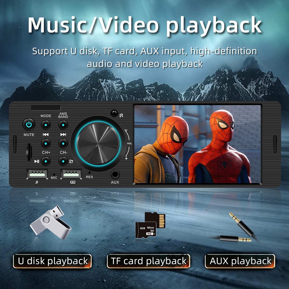 1DIN 4″ Car MP5 Player Wireless CarPlay Android Auto Steering Wheel Control AUX