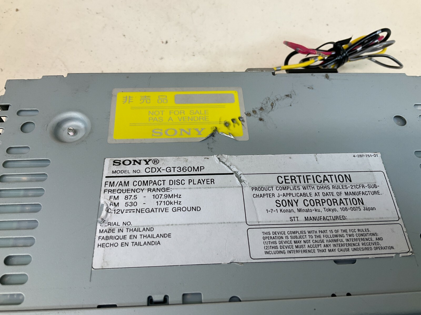 Sony CDX-GT360MP Dash Receiver CD/MP3 Z