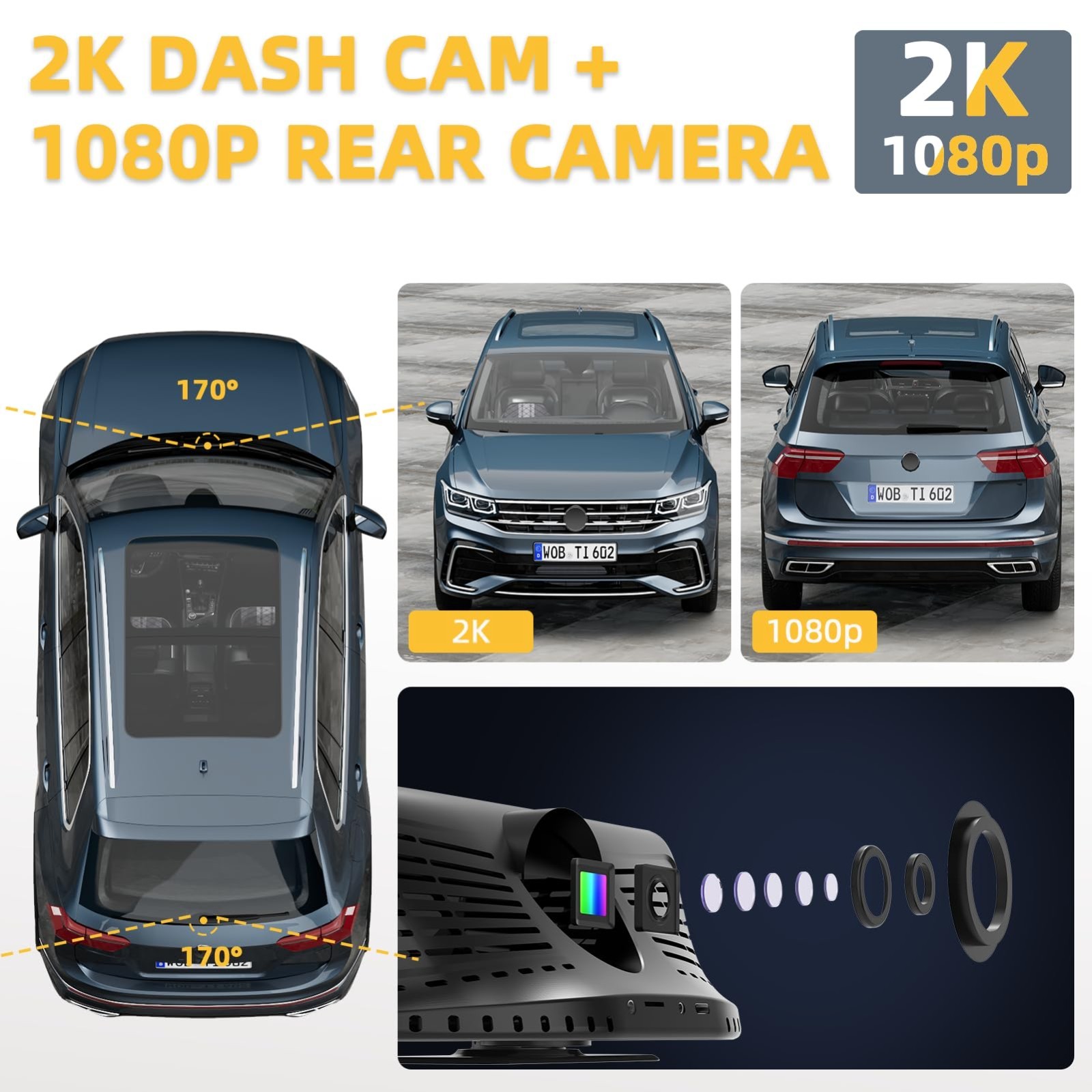 8.1″ HD Wireless Carplay Stereo with 2K Dash Cam, Bluetooth, GPS, Voice Control,