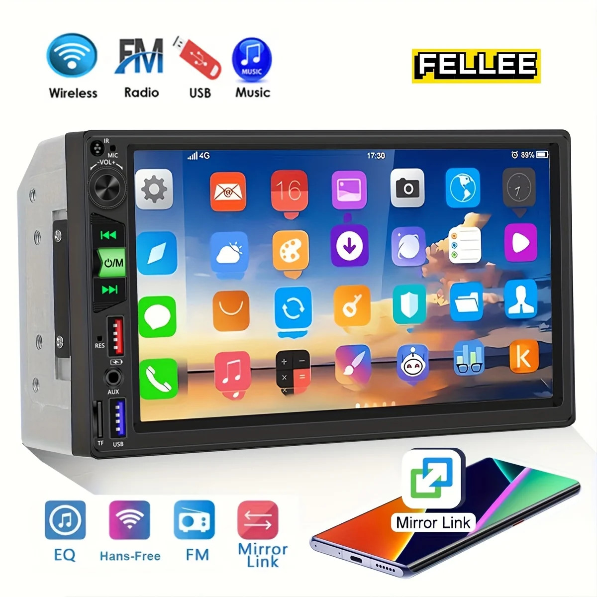 7“ Touch Screen Car Stereo Radio B-T FM Player For Apple Carplay Android Auto、