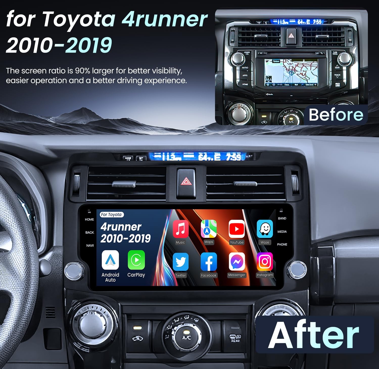 4+64G 8core CarPlay W/apple 10.33″Auto Stereo Radio For Toyota 4runner 2009-2019