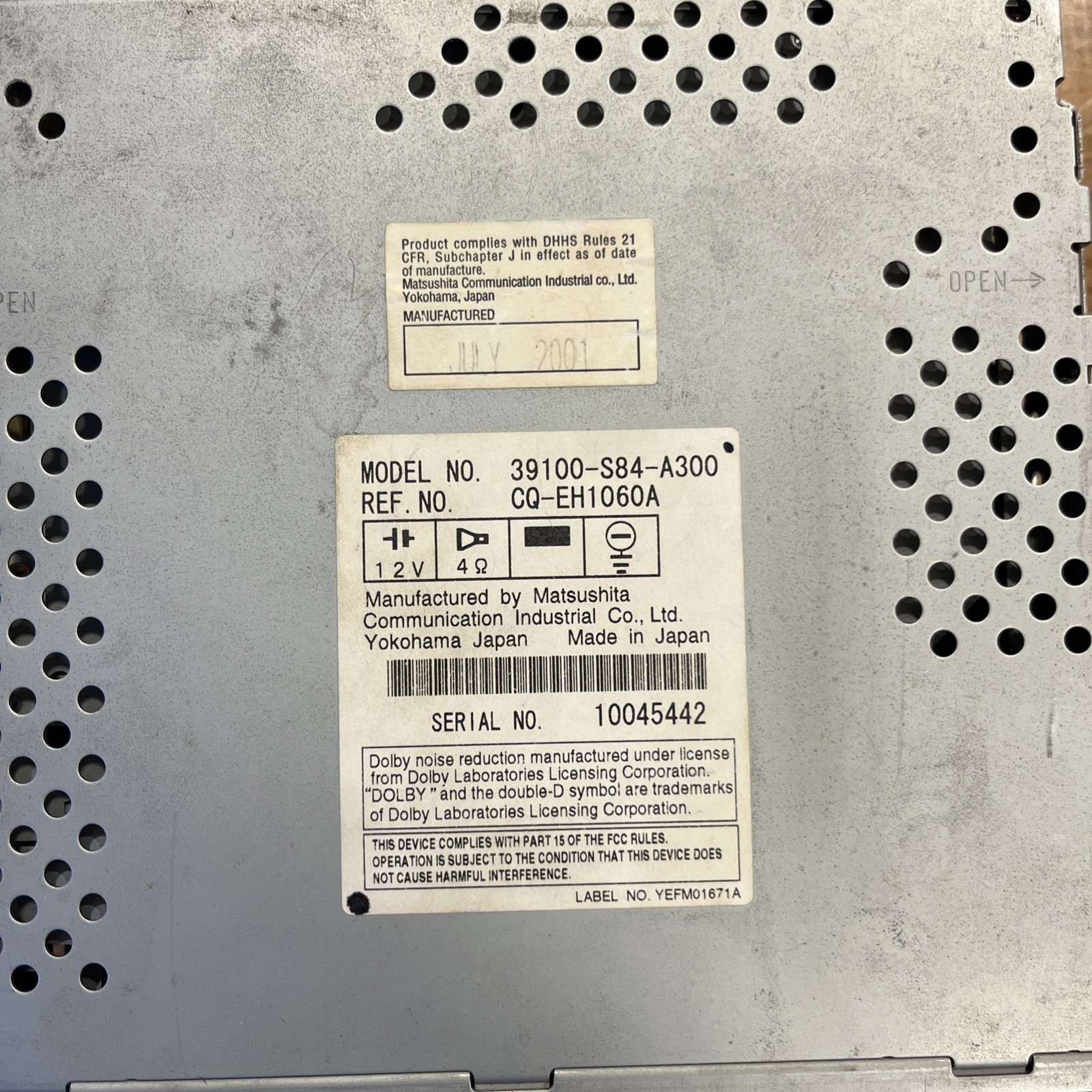 OEM Honda Accord 1998-2002 Radio 39100-S84-A300 6-Disc CD Changer and Cassette