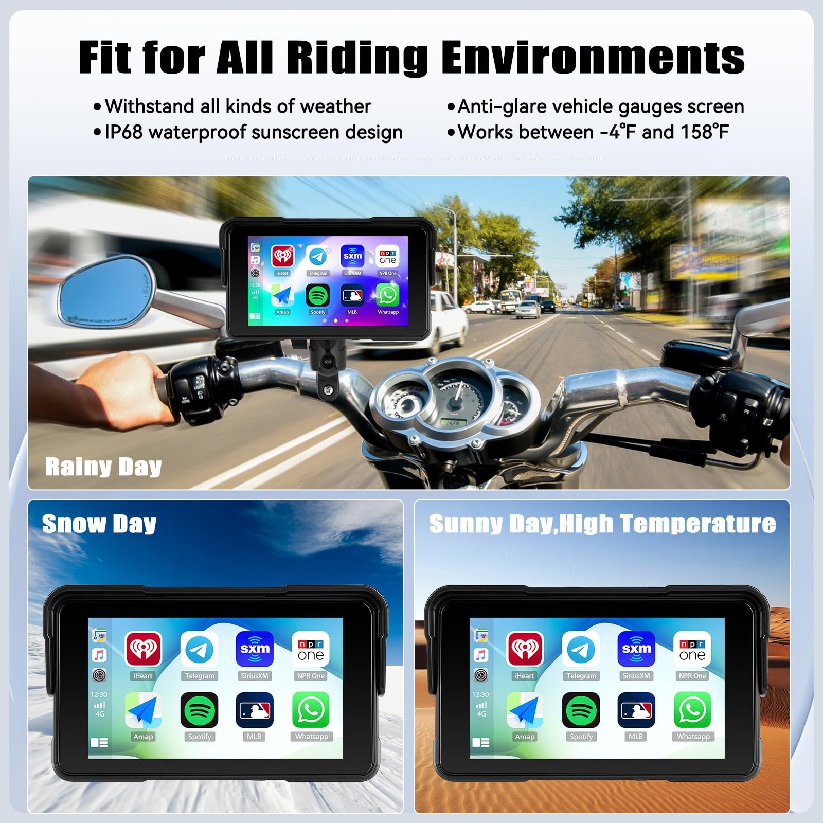 Motorcycle Wireless CarPlay & Android Auto Screen, 5″ IP68 Waterproof HD for …