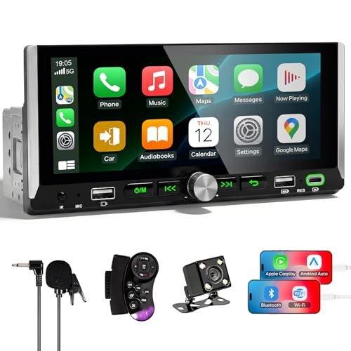 Single Din Car Stereo-Car Radio with Wireless CarPlay & Android Auto,6.9″