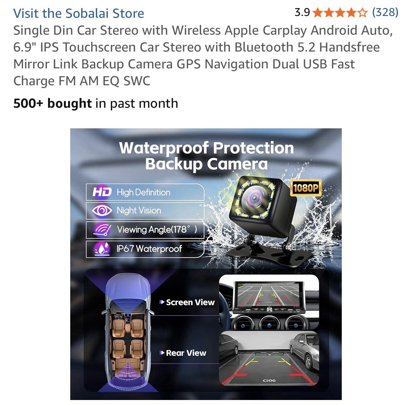 Single Din Car Stereo with Wireless Apple Carplay Android Auto 6.9″ IPS