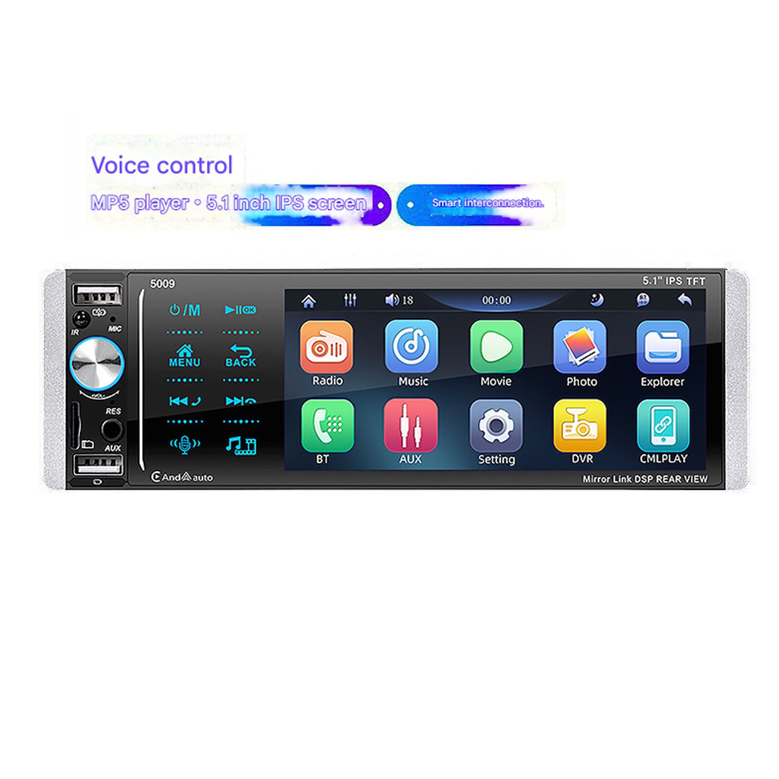 1Din 5.1in Car Radio MP3 USB AUX AM/FM Digital Media Stereo Receiver Mirror Li2E