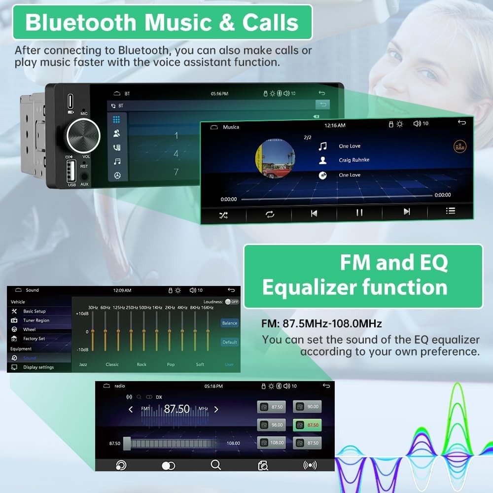Advanced 6.36” Car Stereo with Wireless CarPlay, Bluetooth & EQ Controls