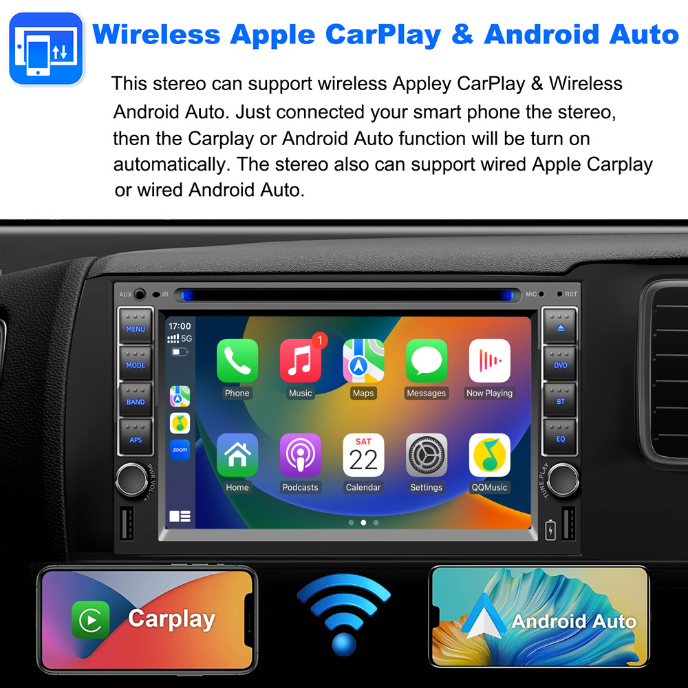 Double 2 Din Car Stereo Radio CD DVD Player In Dash Bluetooth CarPlay Auto Link