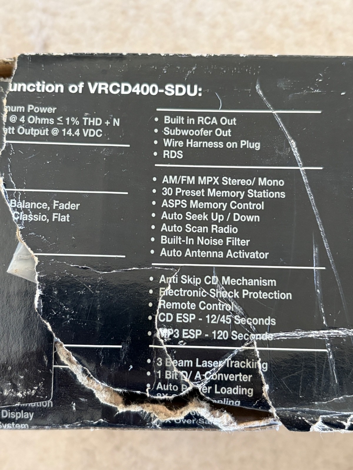 VR3 VRCD400-SDU AM/FM CD MP3 Car Stereo USB SD AUX 180W New Open Box