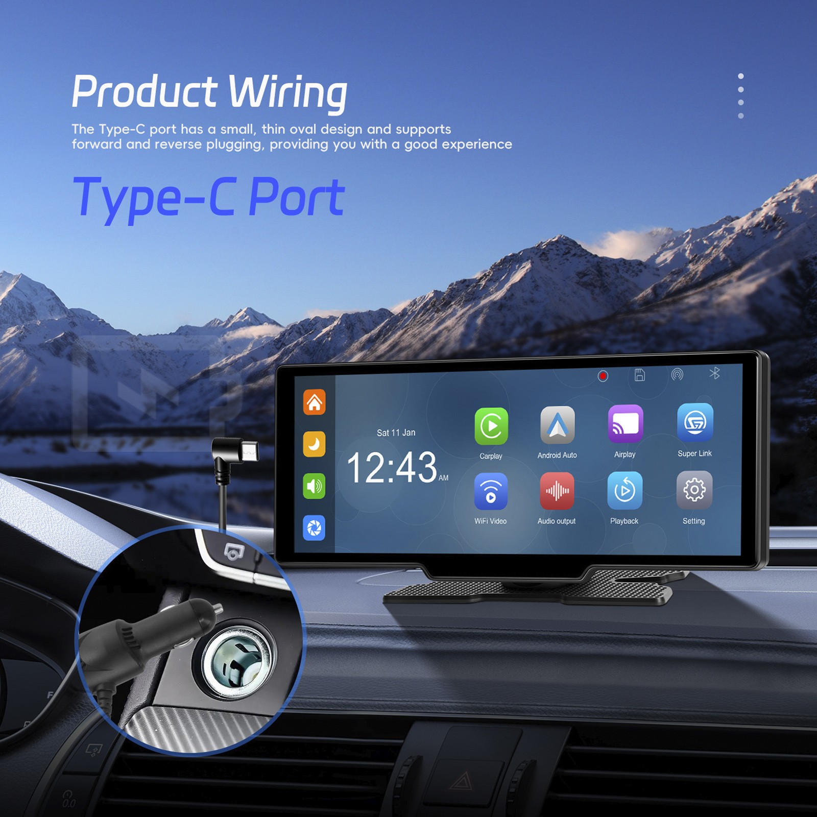 10.26″ Portable Bluetooth Car Navigation Wireless Carplay Car Radio AHD Camera