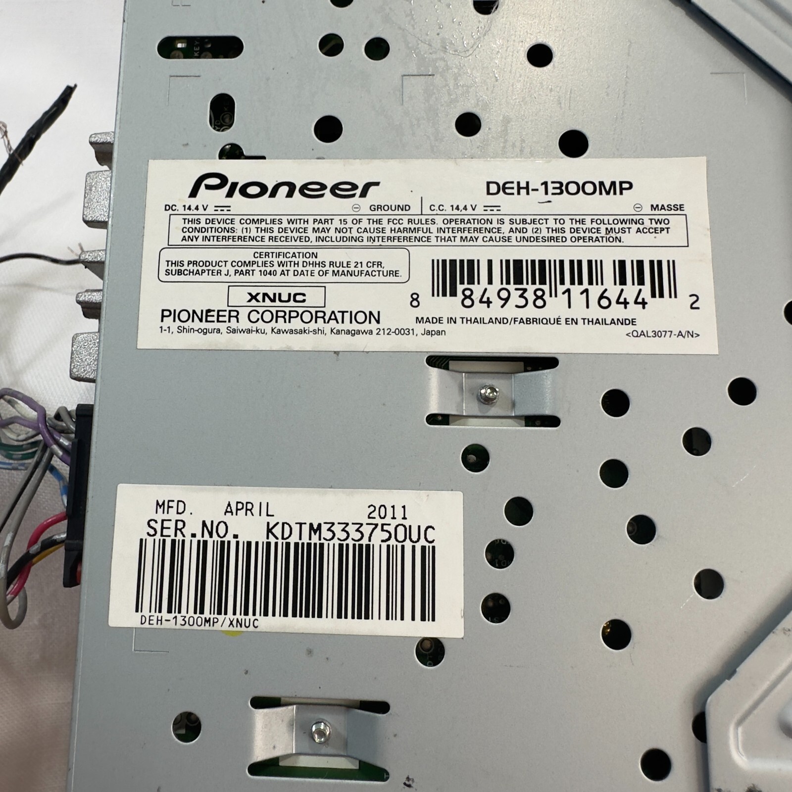 PIONEER CAR STEREO CD PLAYER DEH-1300MP -This is as is no way to check condition