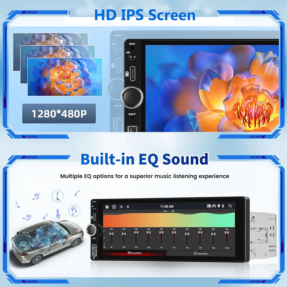 Android 13 Single 1 Din Car Stereo Wireless Apple Carplay/Android Auto Radio 64G