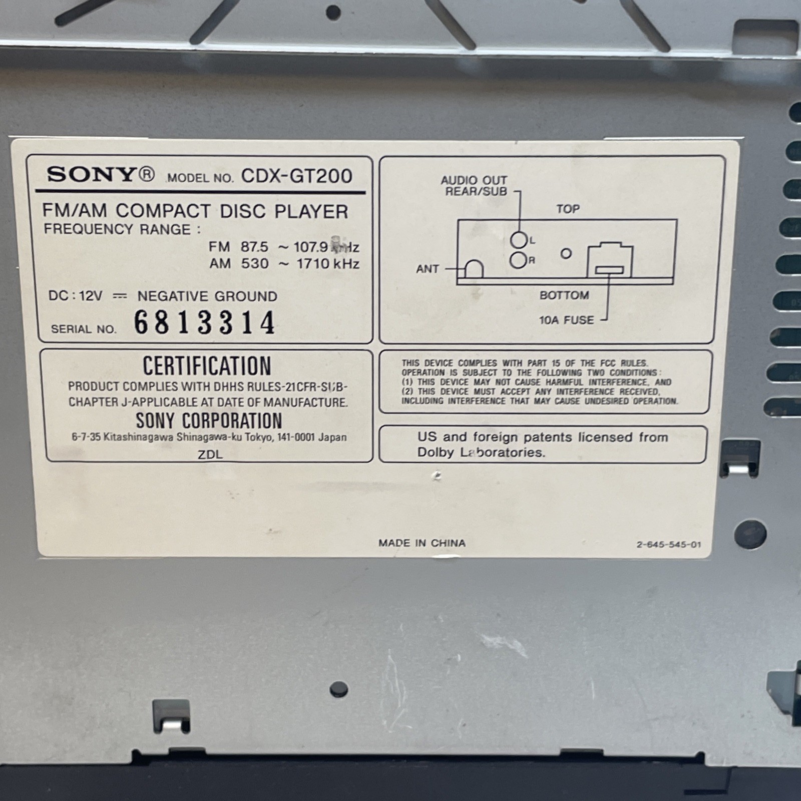 Sony CDX-GT200 Car Radio AM/FM CD Player MP3 Xplod Series Untested