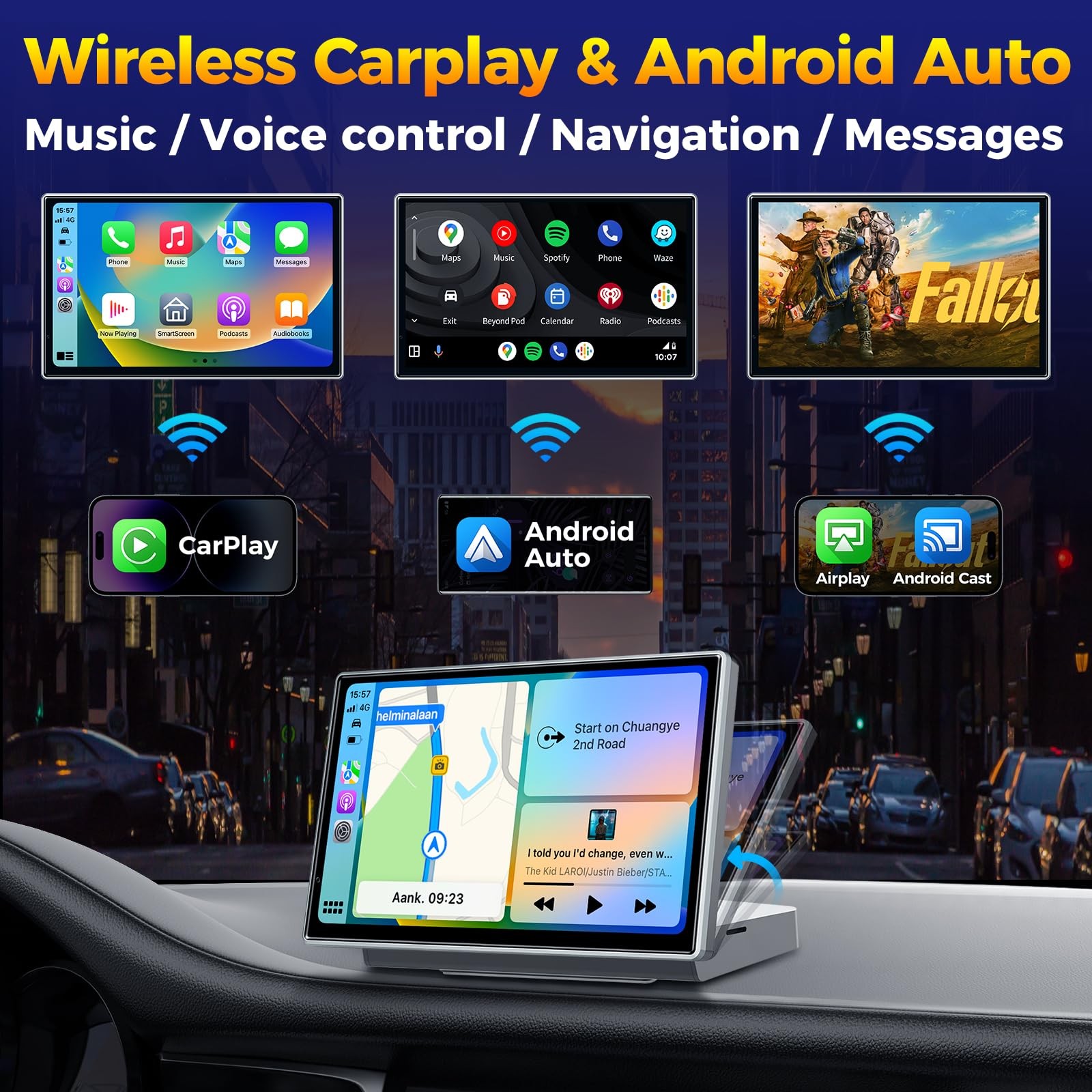 7″ Wireless CarPlay Android Auto Screen for Car – Voice Control, GPS Navigati…