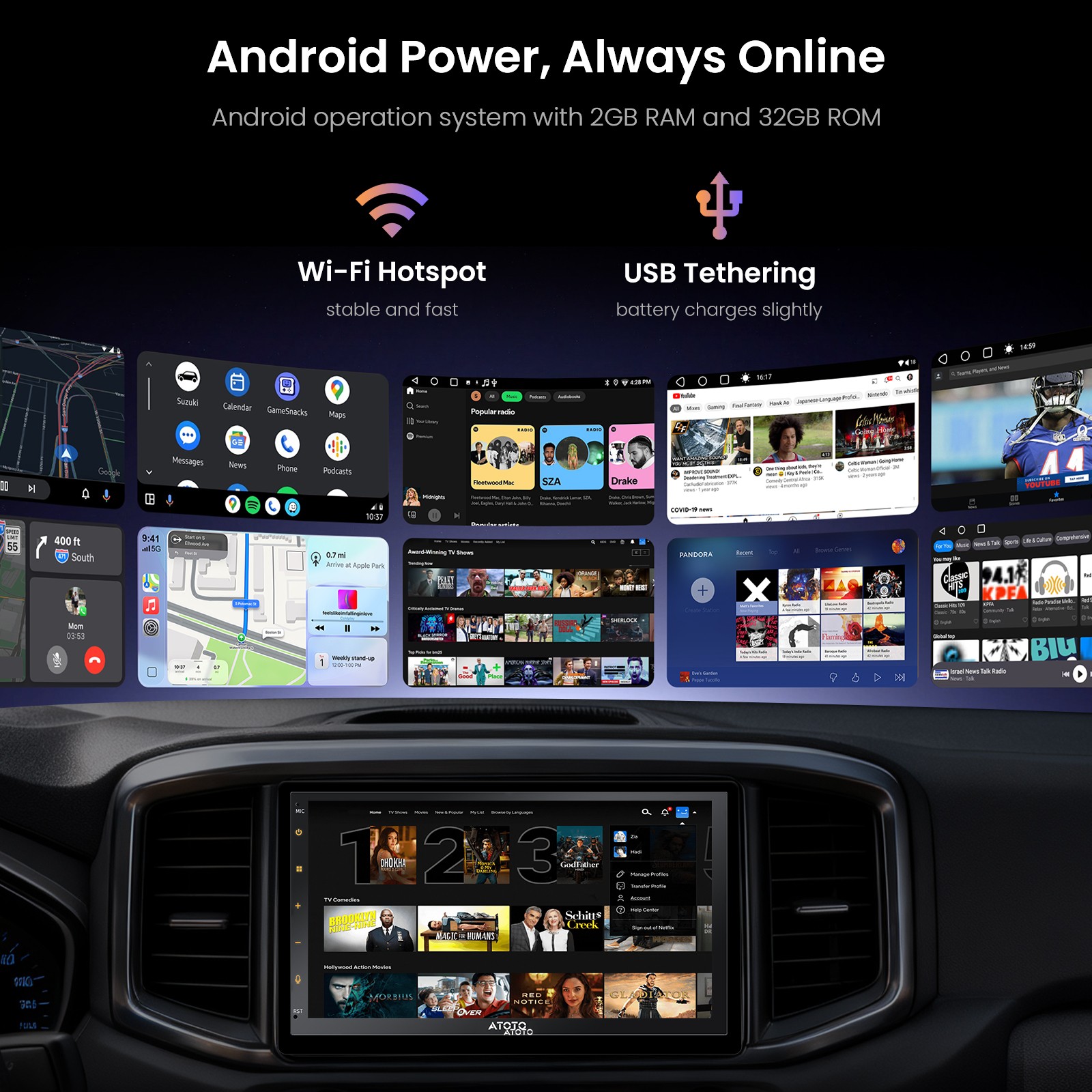 ATOTO A5L Double Din 7″ Car Stereo TouchScreen Wireless Carplay Android Auto