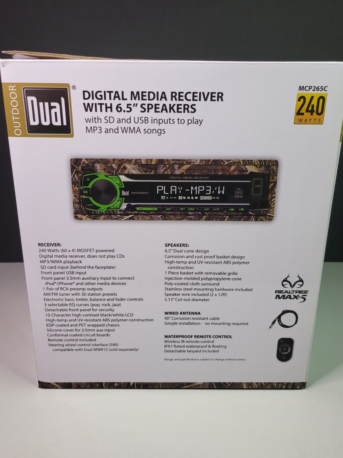 Dual Outdoor Digital Media Receiver Headunit + Two 6.5” Speakers RealTree Camo