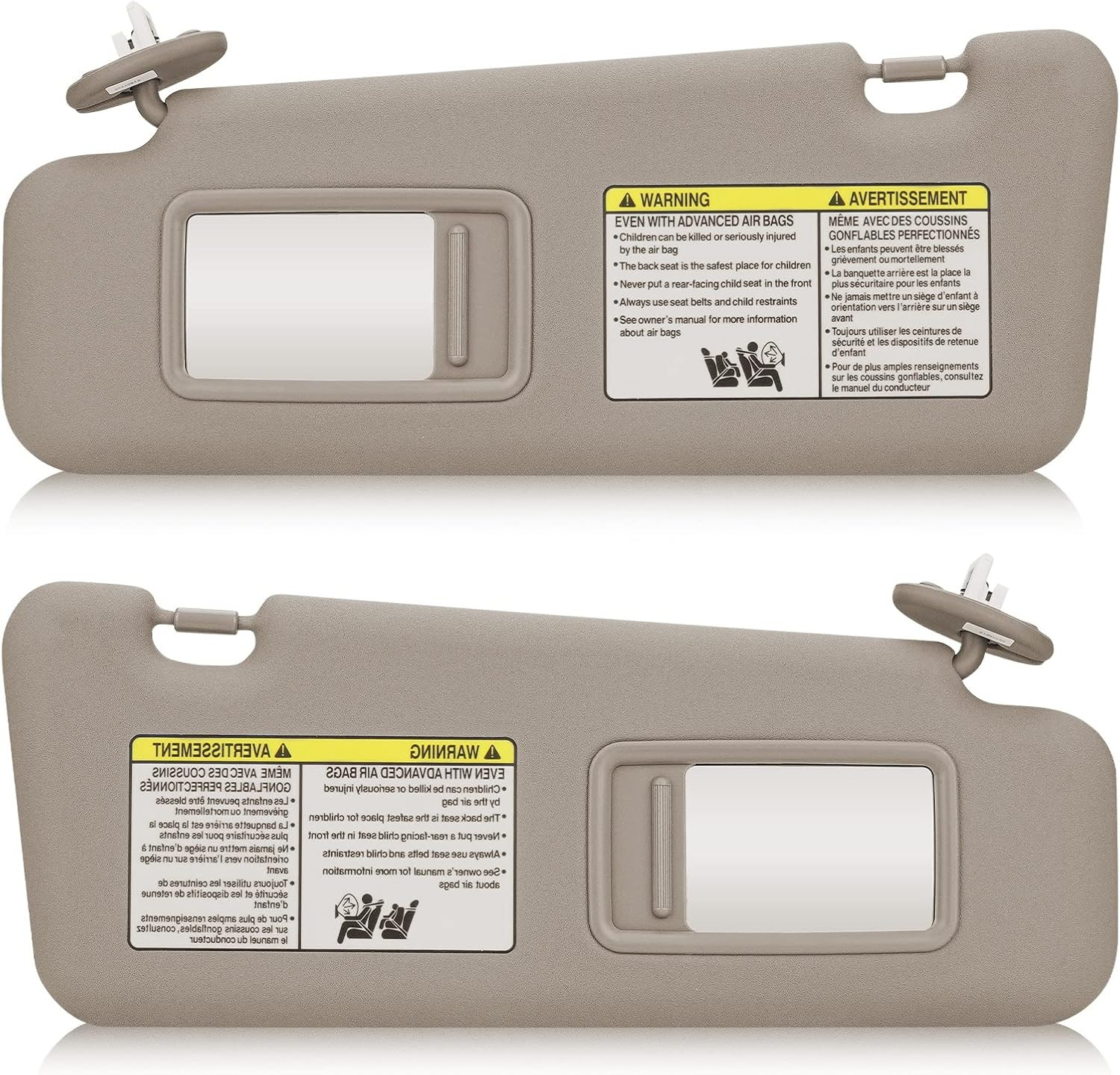 2008-13 Toyota Highlander Left & Right Beige Sun Visor w/ Light Driver/Passenger