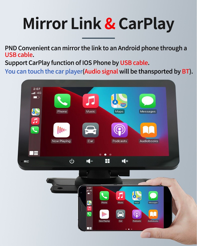 7″ with Wireless IOS/Android CarPlay Touch Bluetooth Portable Car Stereo Radio