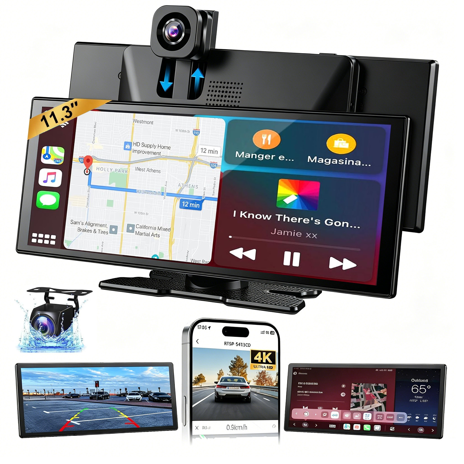 11.3″ 4K Car Portable Apple CarPlay Android Auto Touch Screen Radio + Camera DVR