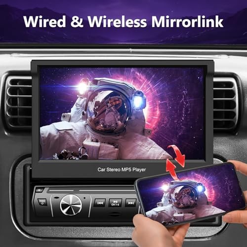 Single Din Car Stereo,7 inch Flip Out Screen Car Player, Single Din Slide Out