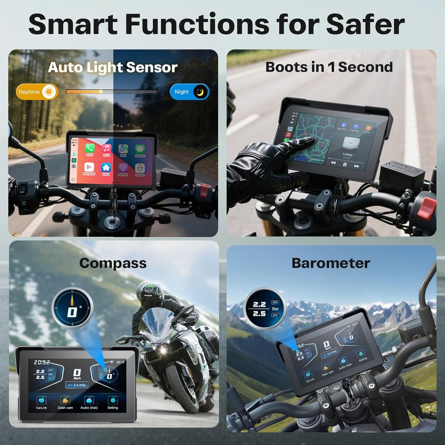 7″ Motorbike Android Auto Navigation GPS CarPlay Dual 4K Dash Cam Bluetooth TPMS