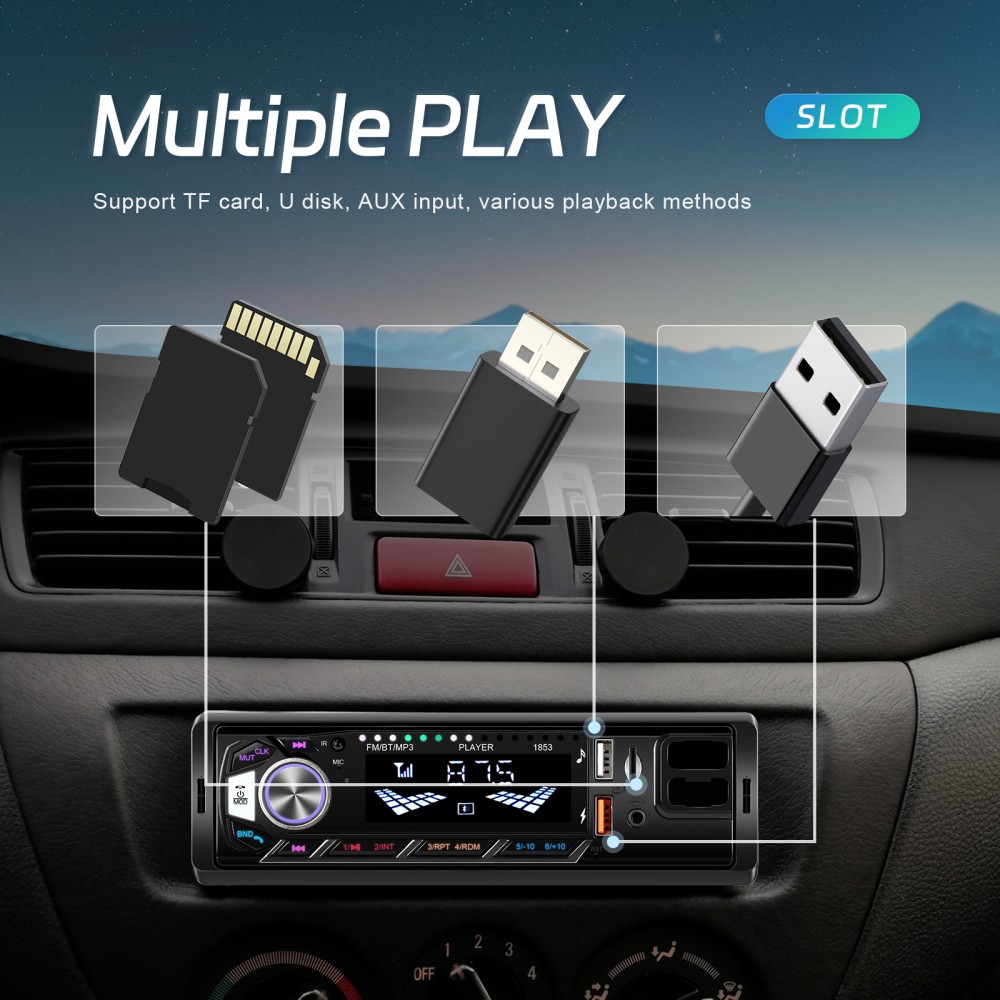 Car Radio Single 1DIN Stereo In-dash FM USB AUX-IN Bluetooth Audio +Phone Holder