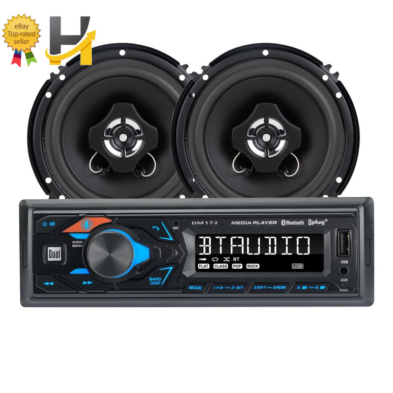 Car Stereo Bluetooth Wireless AM FM Radio Mp3 USB SD with 2 Way Speaker Package