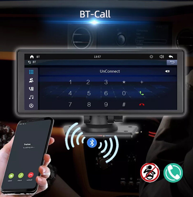 Portable Wireless Carplay 9.3″ Bluetooth Touch Screen Car Stereo FM Radio CAM