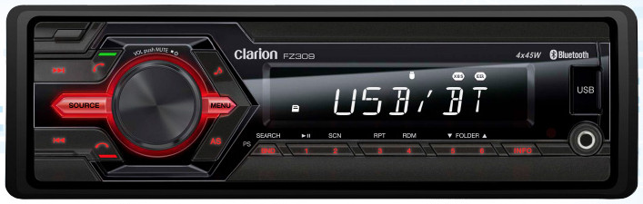 AUTHENTIC Clarion FZ-309 Car Stereo (NO CD) Bluetooth, USB, AUX SINGLE Din AM-FM