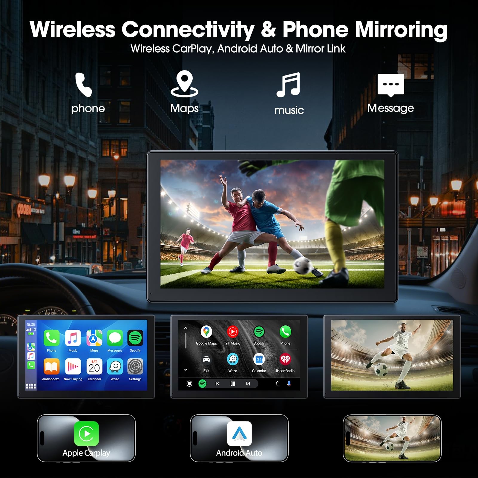 Volam 9 Wireless Carplay Screen for Car with 2.5K + 1080P Dash cam and Backup…
