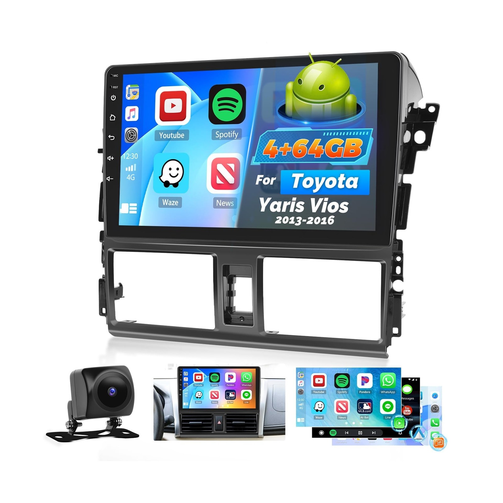 Car Radio for Toyota Yaris Vios 2013 2014 2015 2016: [4G+64G] 10.1 inch Car S…