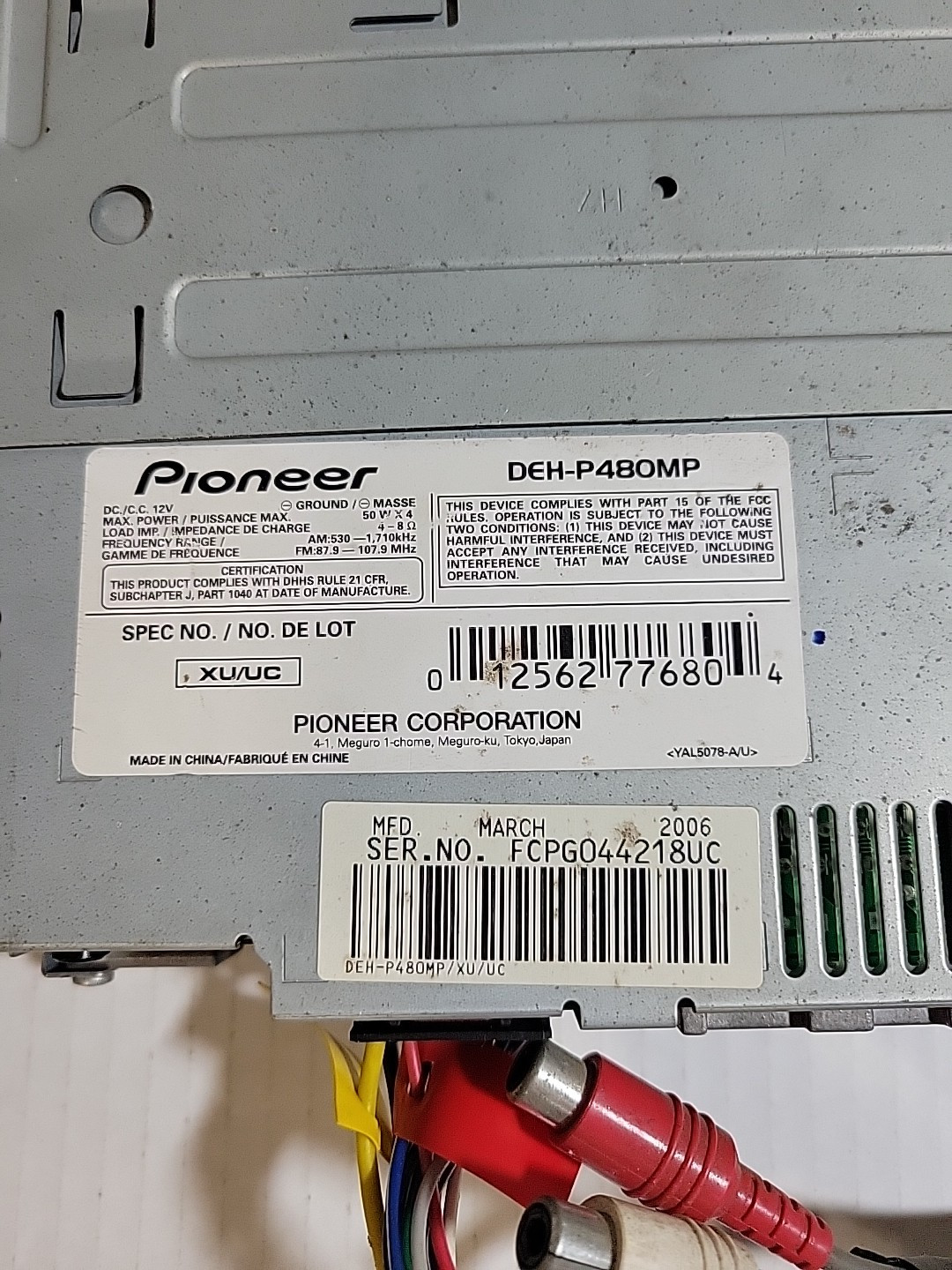 Pioneer Premier DEH-P480MP CD Player In Dash Receiver w/ Wires – Untested