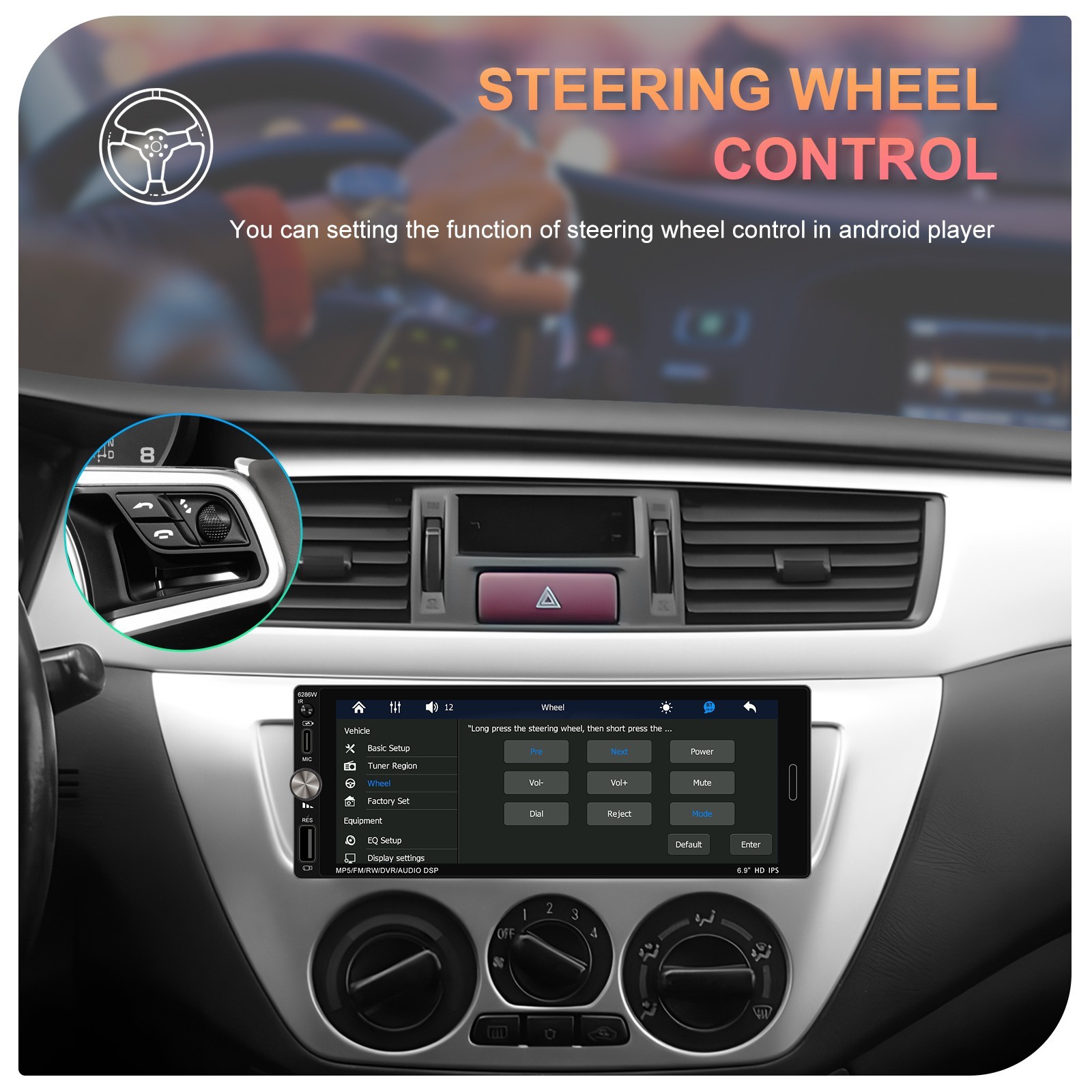Single 1 Din Car Stereo Wireless CarPlay 6.8″ Touchscreen Bluetooth Radio FM USB