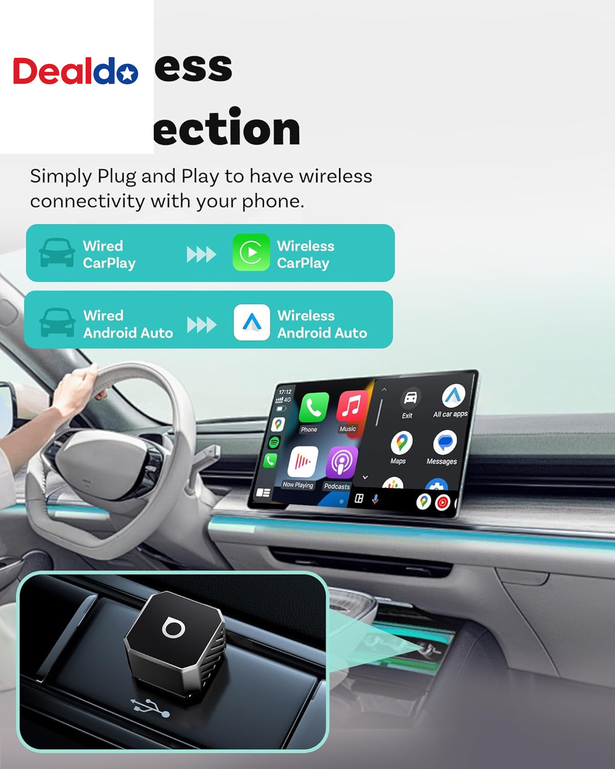 Mini 3.0 Black 2-In-1 Wireless Carplay & Android Auto Adapter – Plug & Play for