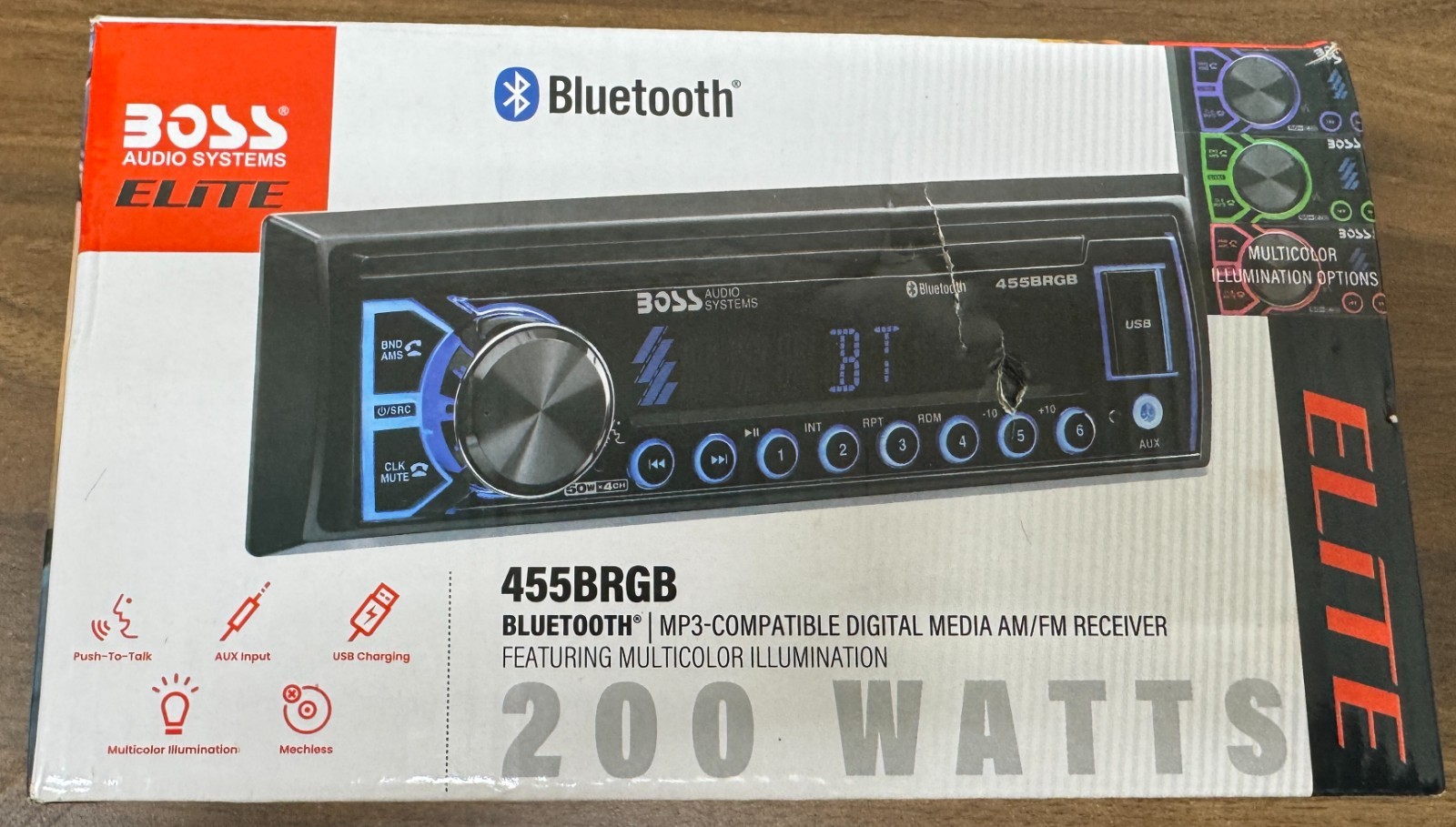 Boss 455BRGB Bluetooth Car Stereo MP3 USB AUX AM FM Receiver Open Box