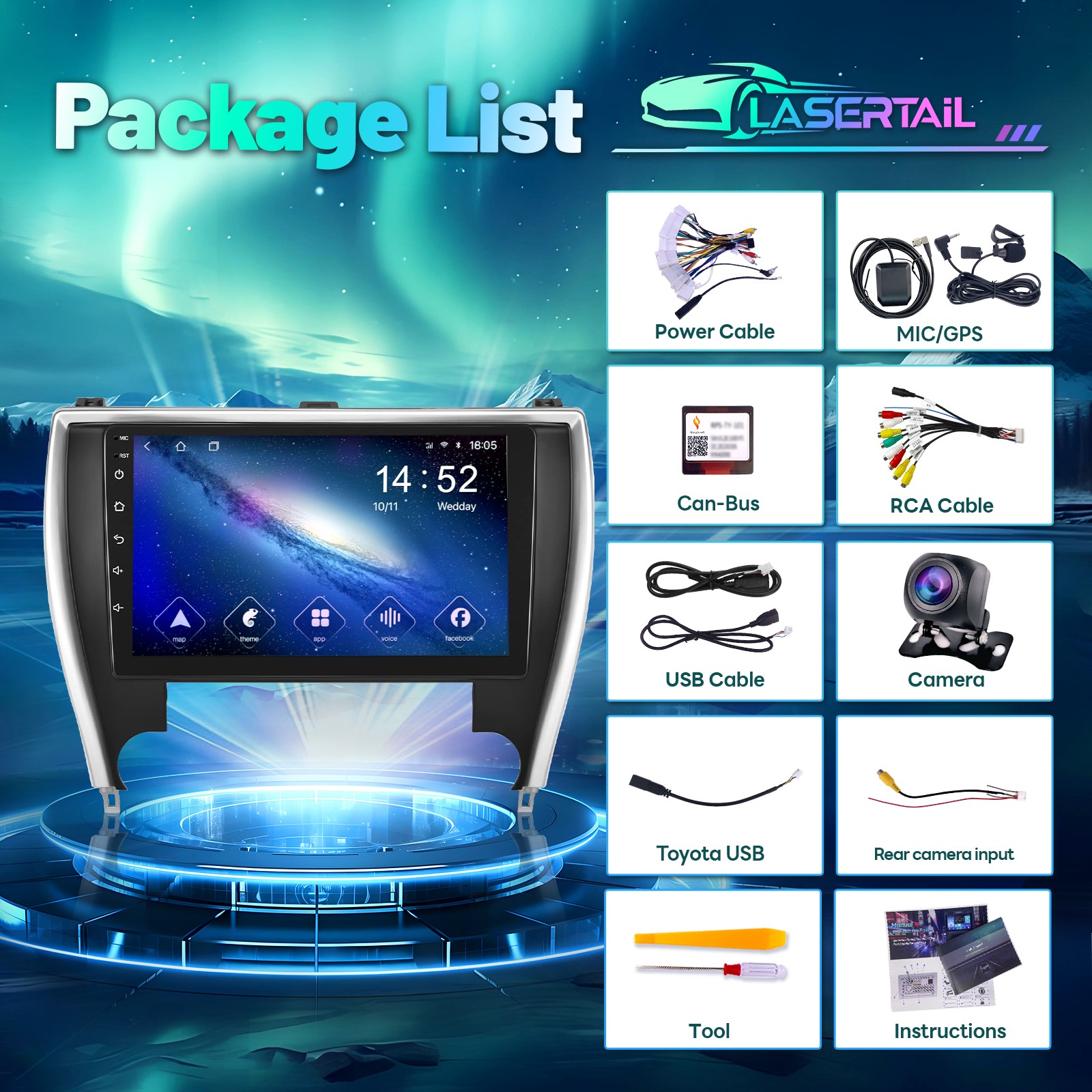 64G for Toyota Camry 2015-2017 Android Auto Car Stereo GPS Carplay Radio Camera