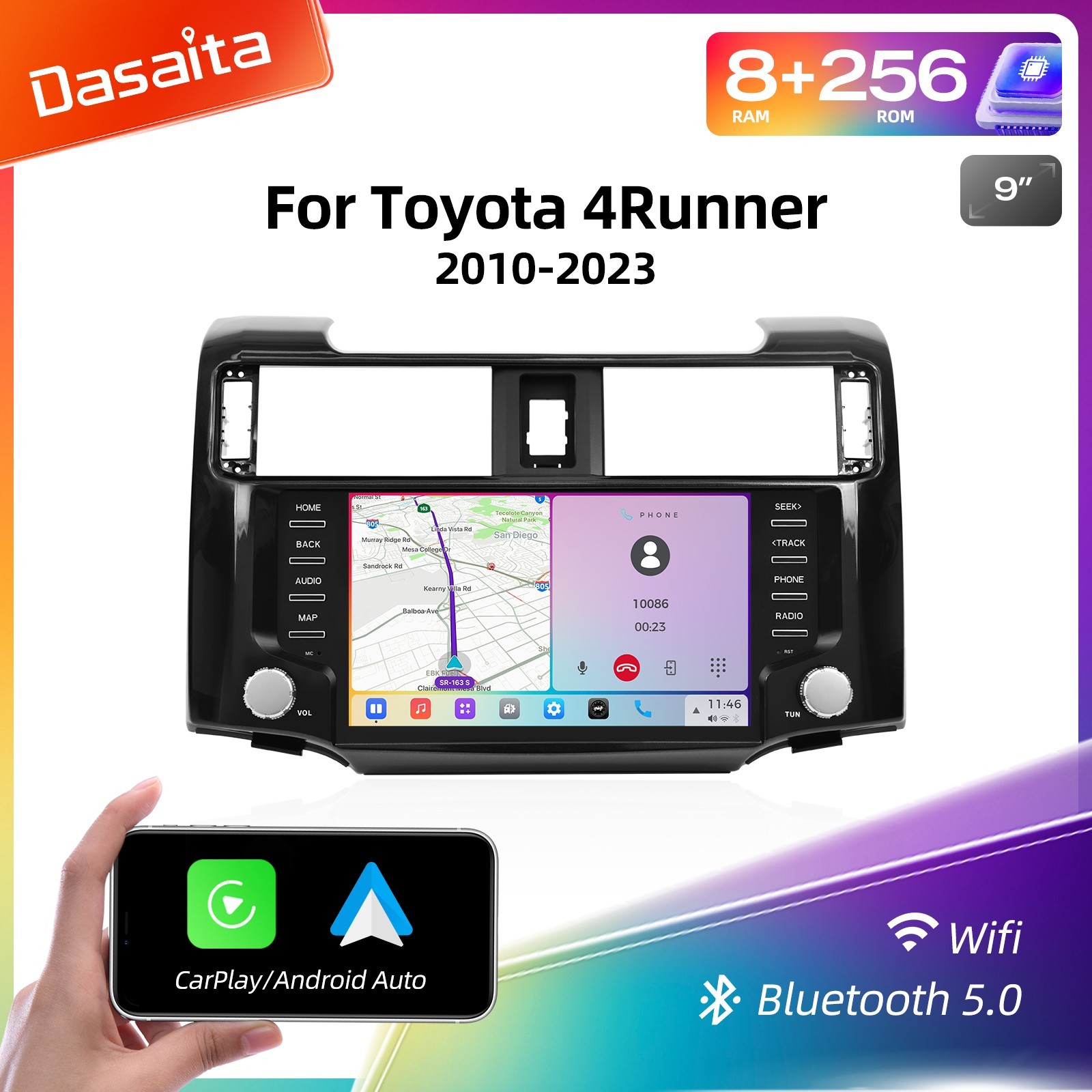 Dasaita 9″ Car Radio for Toyota 4Runner 2010-2023 Vivid 13 DTS 4G LTE WiFi GPS
