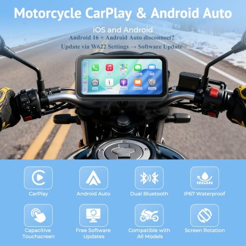 6.25″ Wireless Motorcycle CarPlay Screen with Android Auto,Built-in TPMS,IP67