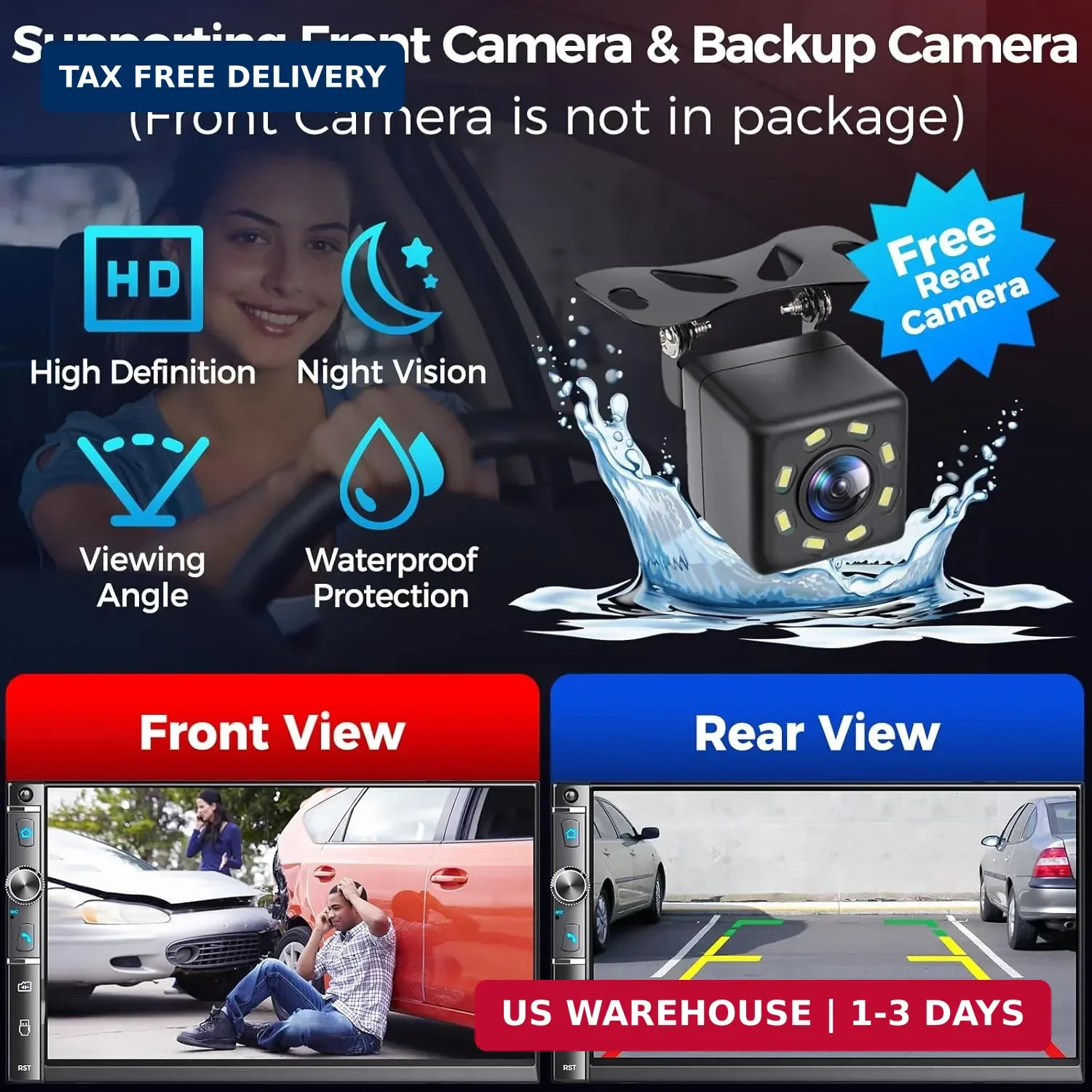 Double Din Car Stereo with 7″ HD Touchscreen, Wireless Apple Carplay & Android A
