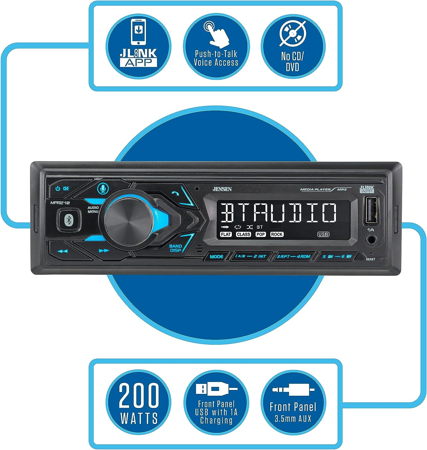 Radio estéreo para automóvil de un solo DIN con pantalla LCD de 7 caracteres