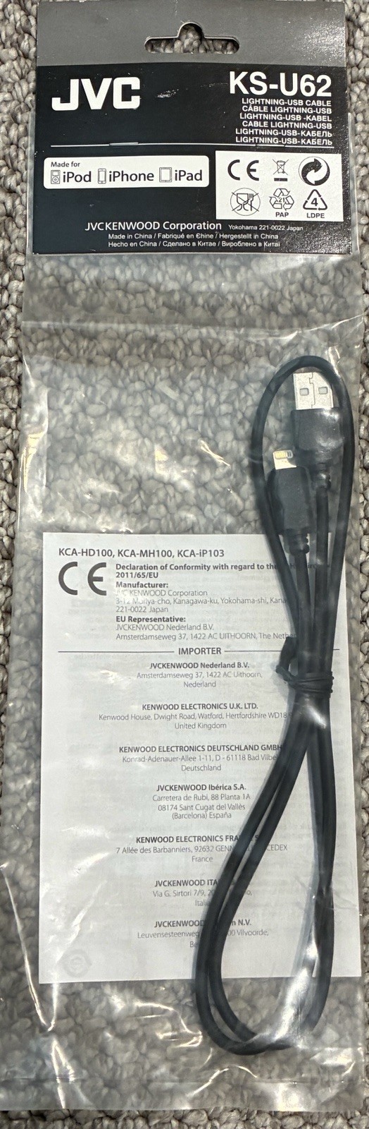 JVC-Kenwood iPhone USB-A Lightning Cable, KS-U62