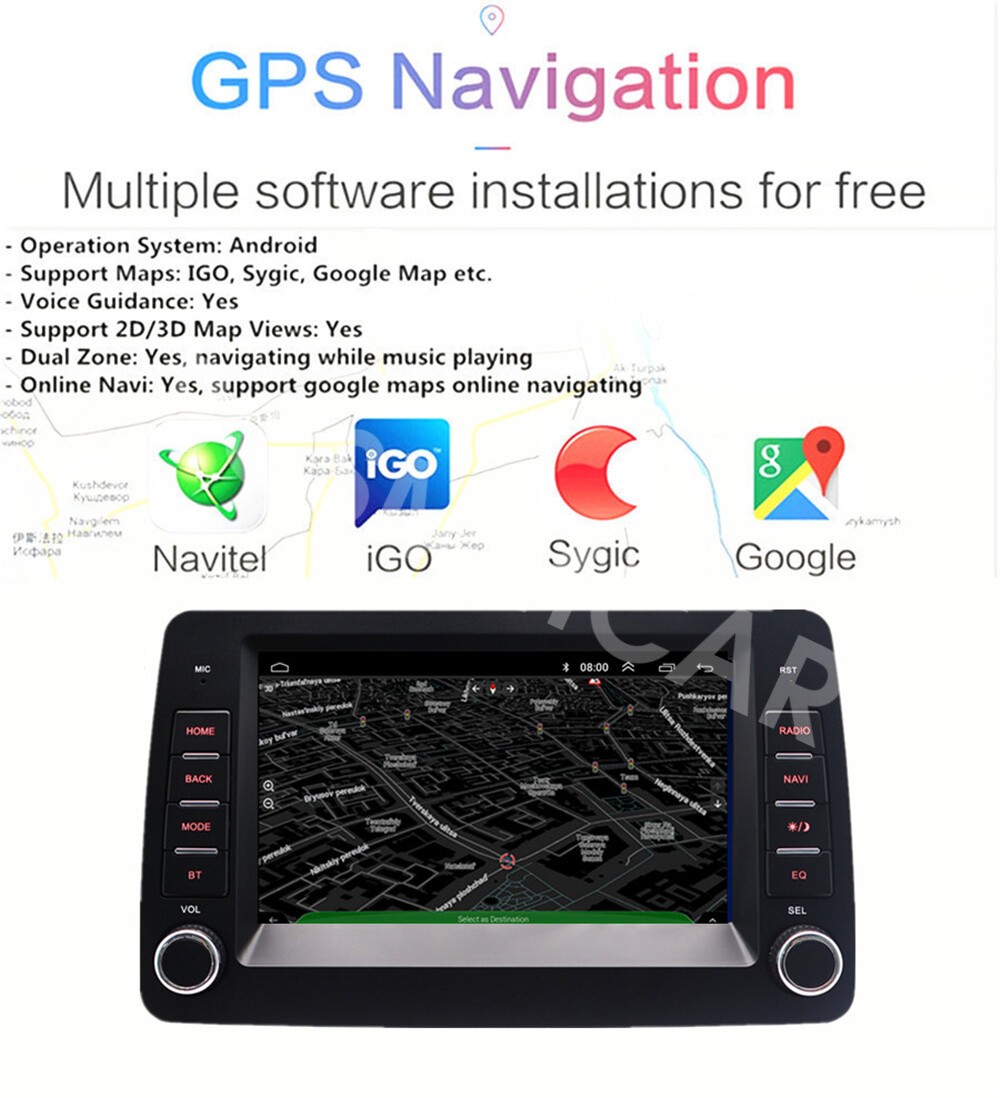 Car Touch Screen Player Radio GPS SWC W/Rear Camera Fit For Fiat Panda 2003-2012