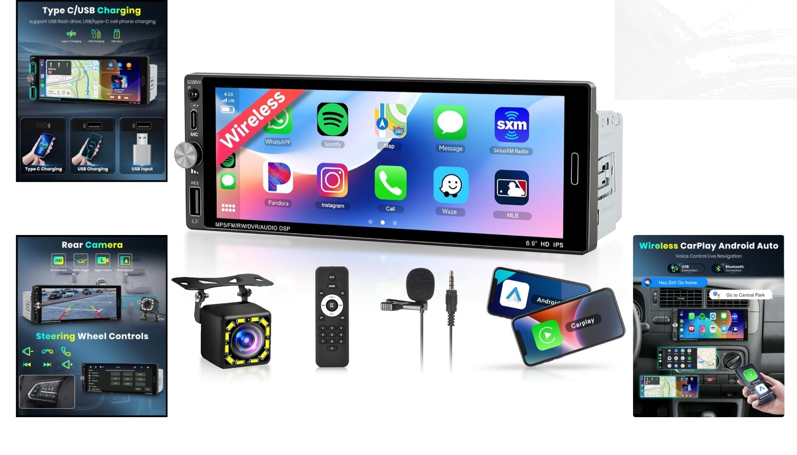 6.9-Inch Bluetooth 5.2 Car Radio with Backup Camera & Mirror Link – 2025 Upgrade