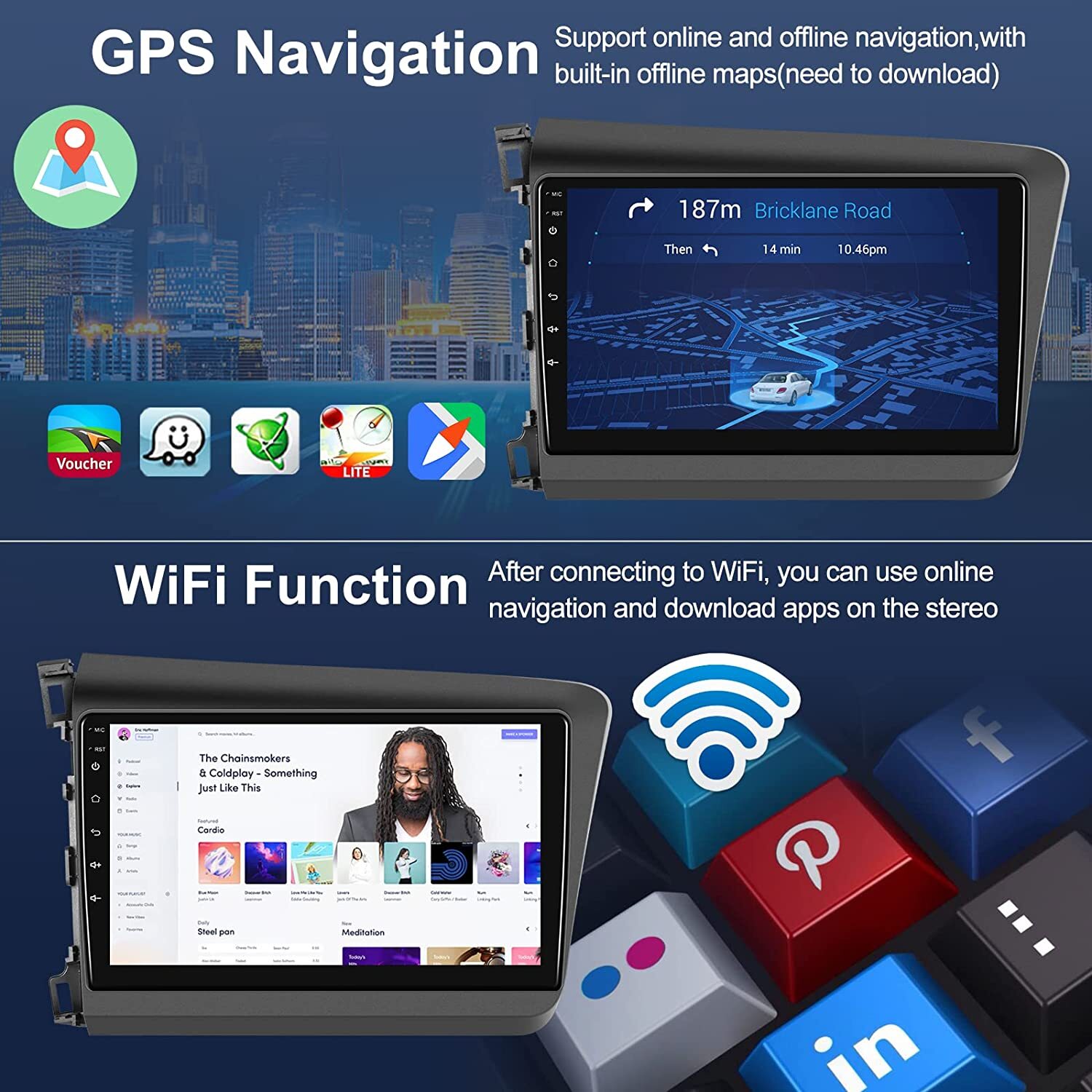 2+32G Android 15 For Honda Civic 2012-2015 Wireless Carplay Car Stereo Radio GPS