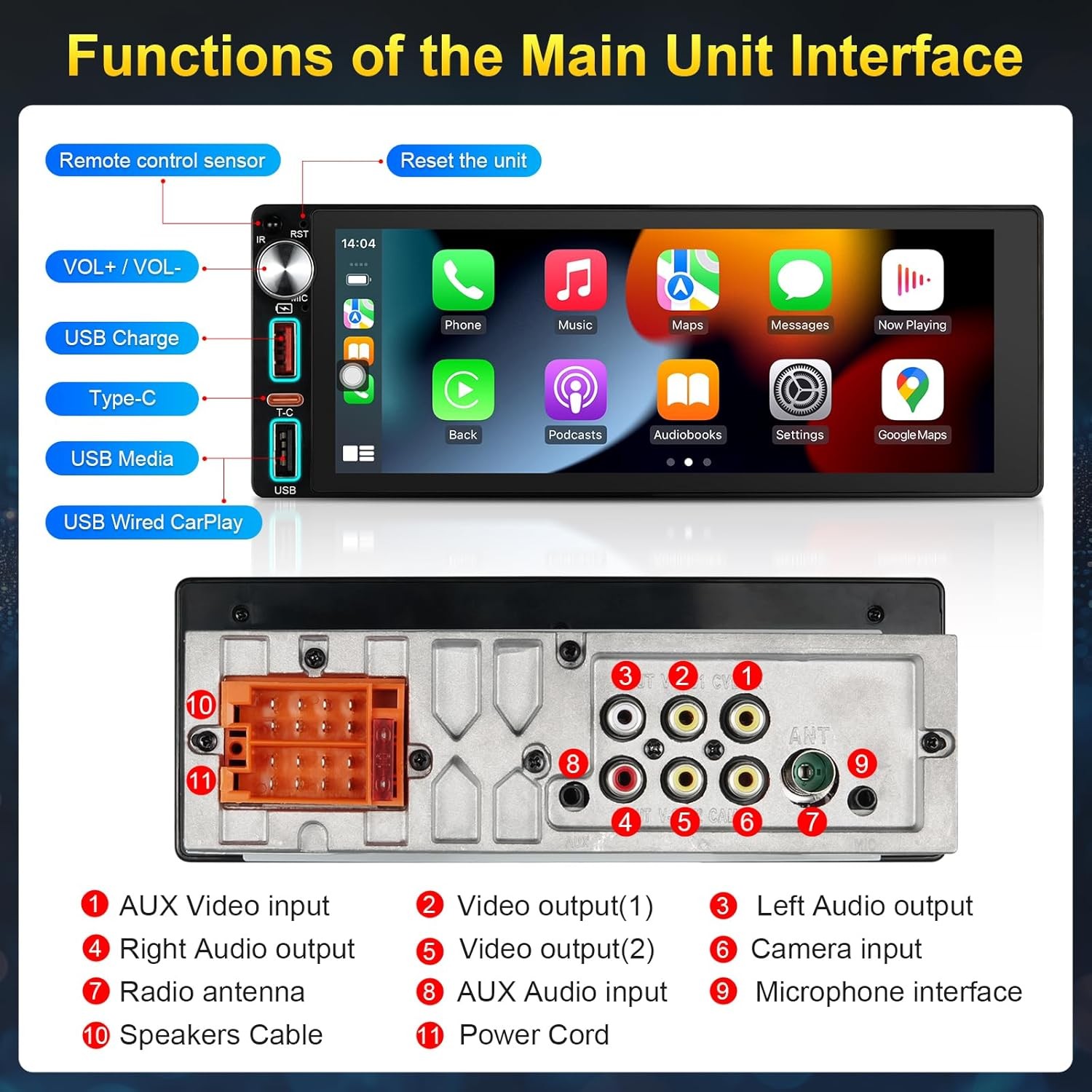 6.9 Inch Single Din Touchscreen Radio with Wireless Apple CarPlay & Android Auto