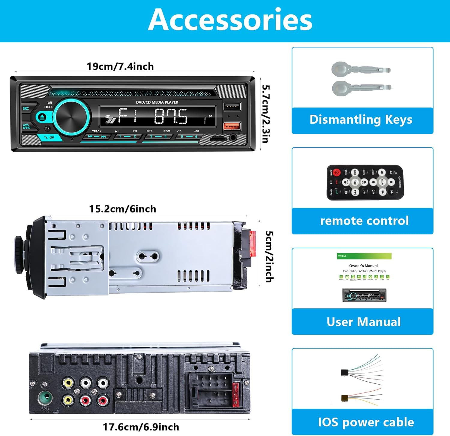 Single DIN CD/DVD Car Stereo with Bluetooth Hands-Free Calling, Push-to-Talk Ass